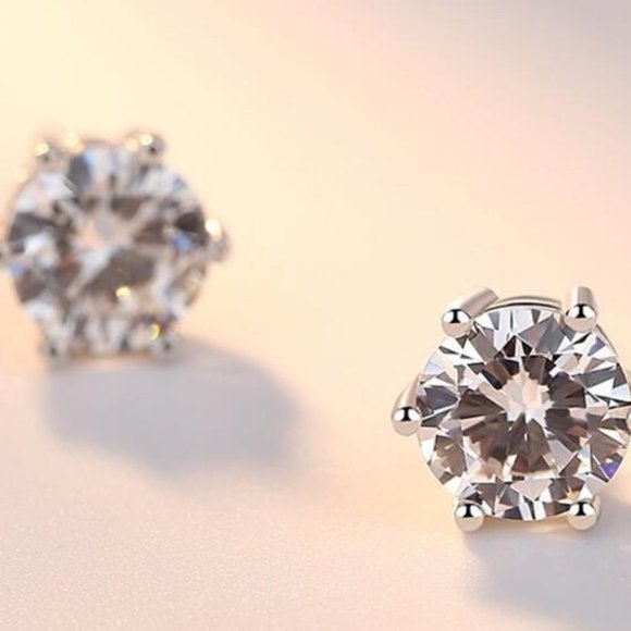 NEW 2 CT Solitaire Diamond Silver Stud Earrings - Picture 3 of 8